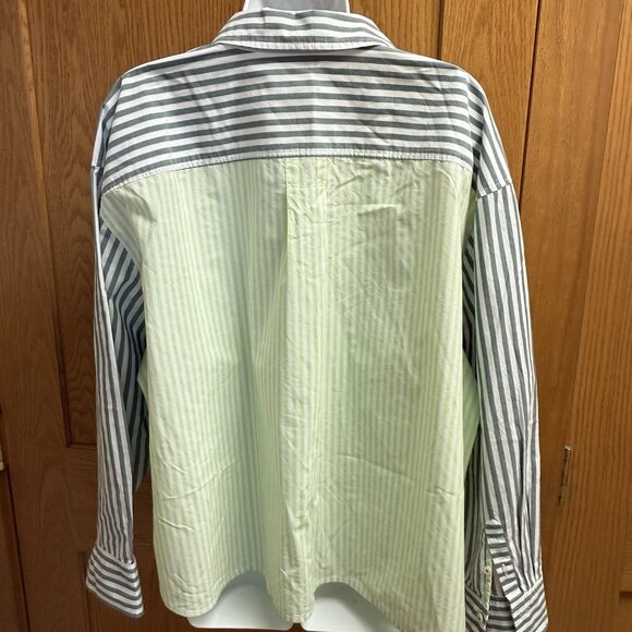 Talbots Color Block Green Striped Button Front Blouse Top - 3X - Picture 3 of 5